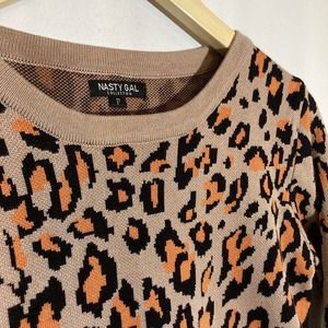 Nasty Gal Women’s Size F Leopard Long Sleeve Acrylic Knit Sweater Crew Neck